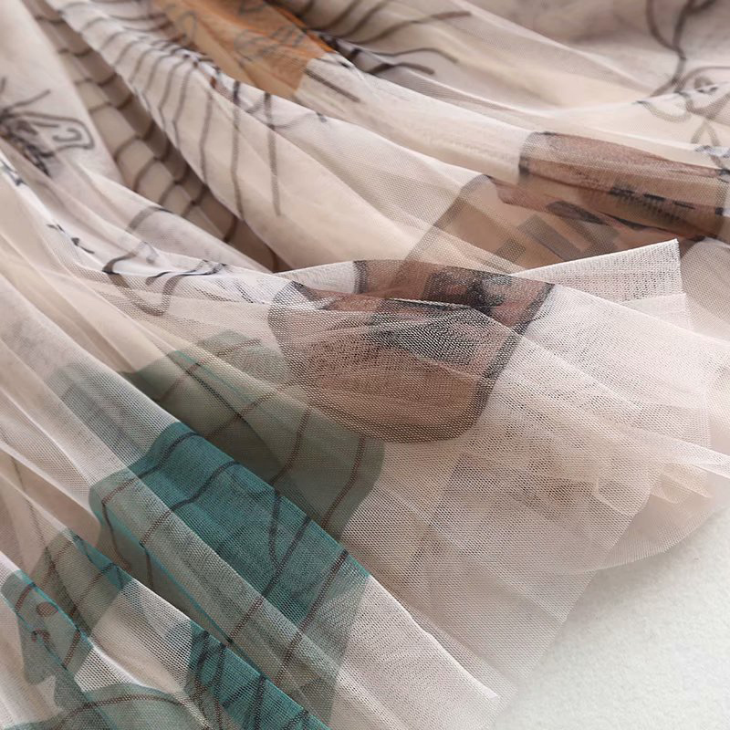 TIGENA 90cm Maxi Tulle Skirt Women Korean Style Fashion Beautiful Print A Line High Waist Pleated Long Female Pink Black 220317