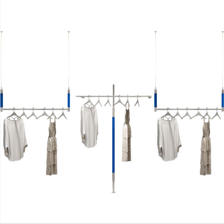 Clothing store display rack Commercial Furniture women's wear wall hanging racks stainless steel floor type blue acrylic show shelf