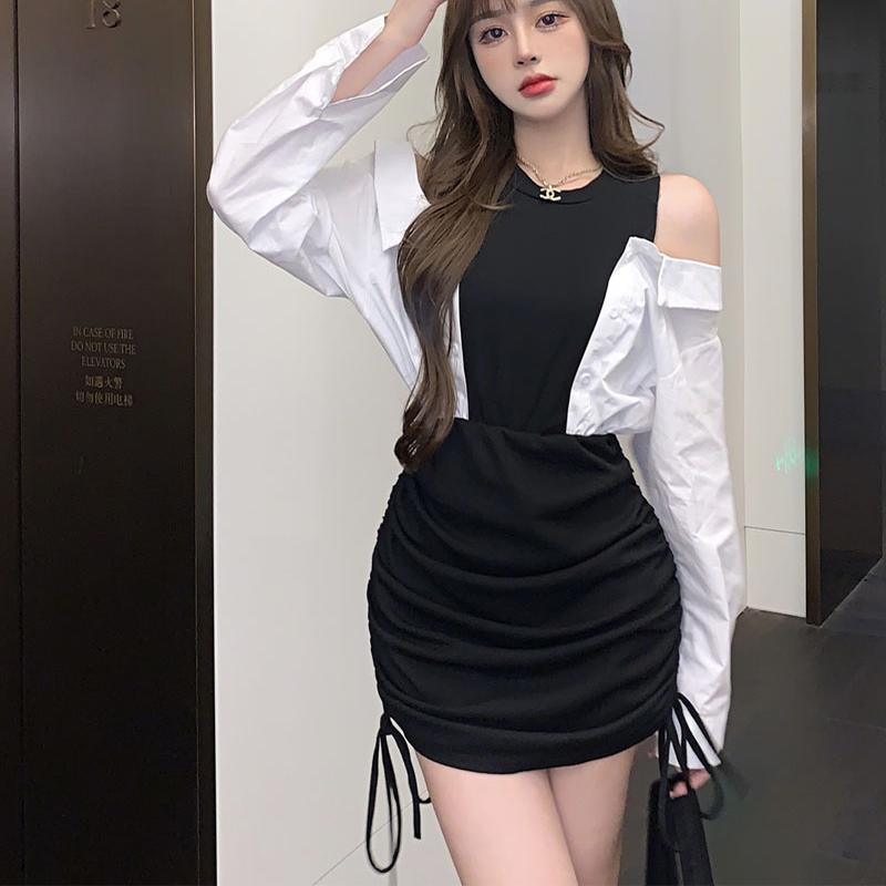 Casual Dresses Fake Two Pieces Black Bandage Bodycon Dress Woman Clothing Korean Fashion Off Shoulder Mini-dresses Autumn Style 2022
Casual Dresses Fake Two Pieces Black Bandage Bodycon Dress Woman Clothing Korean Fashion Off Shoulder Mini-dresses Autumn Style 2022