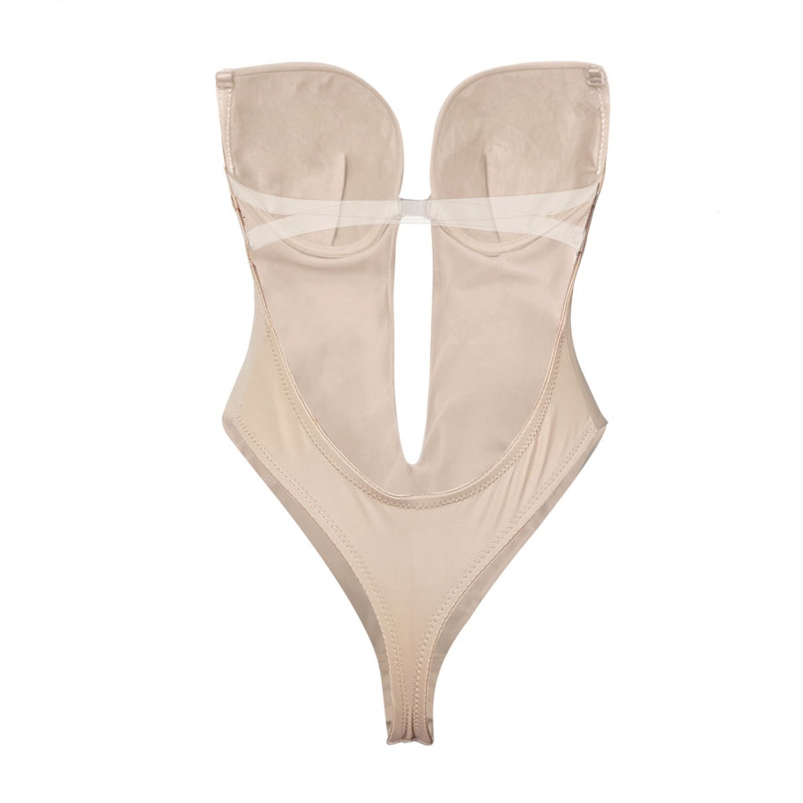 Premium Women Backless Bodysuits Bust Shaper Deep V-Neck Shapewear for Wedding Party Sexy Thong Underwear Built-in Bras Body Shapers