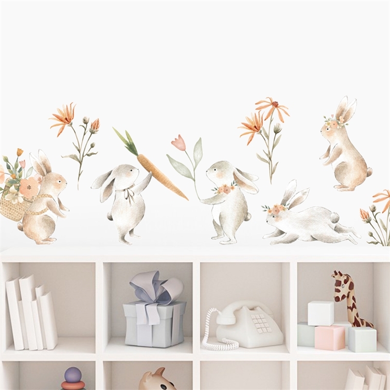 Cartoon Bunny Carrot Floral Watercolor Nursery Wall Stickers Removable Vinyl DIY Wall Decals Mural Kids Bedroom Home Decoration 220613
Cartoon Bunny Carrot Floral Watercolor Nursery Wall Stickers Removable Vinyl DIY Wall Decals Mural Kids Bedroom Home Decoration 220613