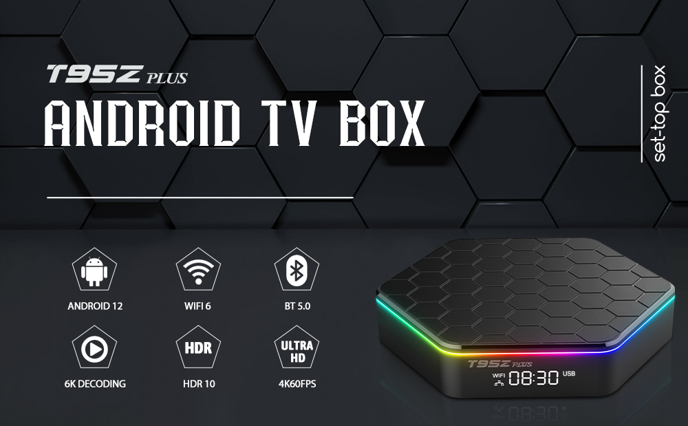 T95Z Plus Android 12 TV BOX RGB Light 8K Ultra HD 2.4G/5G Wifi6 4GB 32GB 64GB Allwinner H618 Quad Core BT5.0 HDR 10 Set-top Box