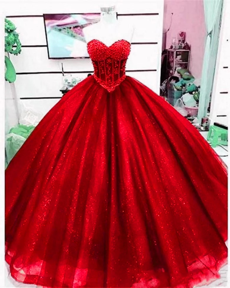Glitter Royal Blue Quinceanera Dresses Pearls Beaded Sweetheart Prom Ball Gowns Vestidos De 15 Anos Fashion Long Tulle Birthday Princess Party Gowns S