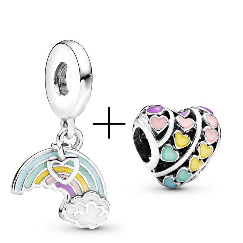 New Popular 925 Sterling Silver Colorful Rainbow Love Charm Beads Pendant For S925 Snake Charm Bracelets And Necklaces DI Fashion Jewelry