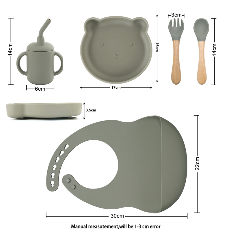 born Weaning Children's Tableware Waterproof Bib Feeidng Plates For Food Sucker Dishes Spoon Fork And Sippy Cup Baby Stuff 220512