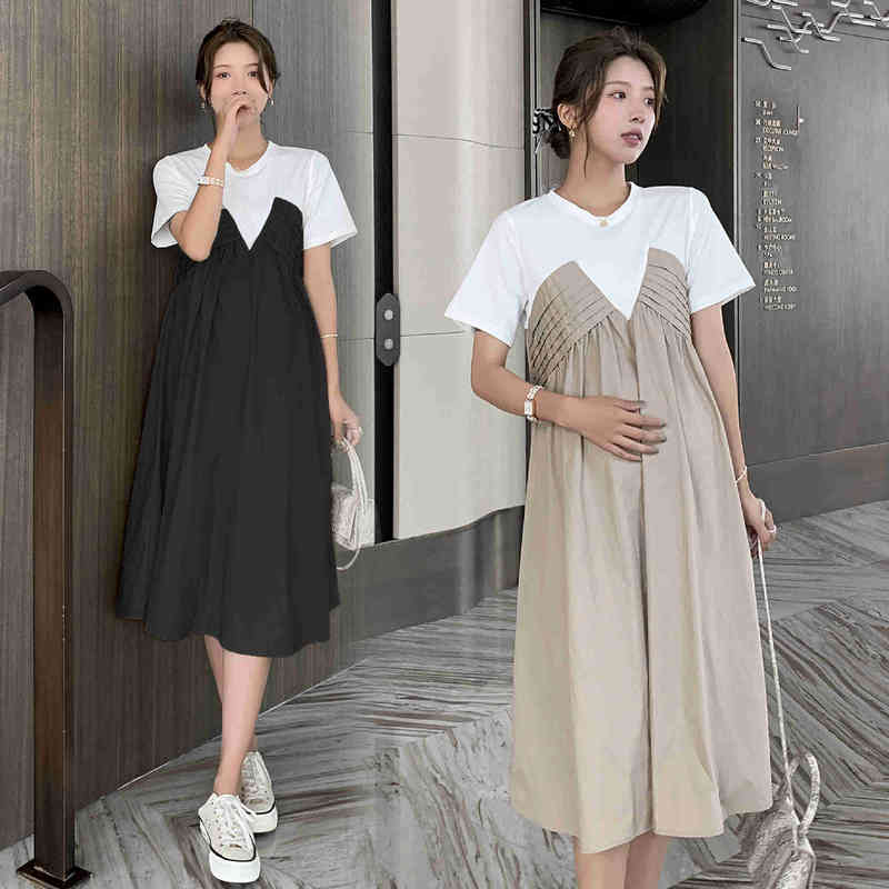 1827# 2022 Summer Korean Fashion Patchwork Maternity Long Dress Elegant A Line Slim Clothes for Pregnant Women Chic Pregnancy G220418, Black
1827# 2022 Summer Korean Fashion Patchwork Maternity Long Dress Elegant A Line Slim Clothes for Pregnant Women Chic Pregnancy G220418, Black