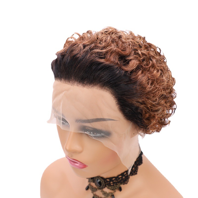 Short Curly Front Lace Wig Human Hair 13X1 Pixie Cut Brazil 15.24 cm for Women