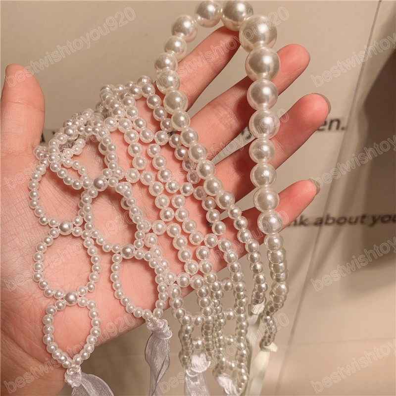 Multifunctional Pearl Ribbon Choker Necklace For Women Butterfly Hair Band Elegant Ladies Necklace Party Jewelry Accessories