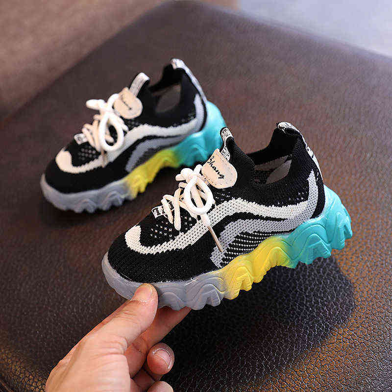 2021 New Children Shoes for Girls Sports Shoes Boys Breathable Knitting Sneakers Baby Children Soft Non-slip Multicolored Shoes Y220510