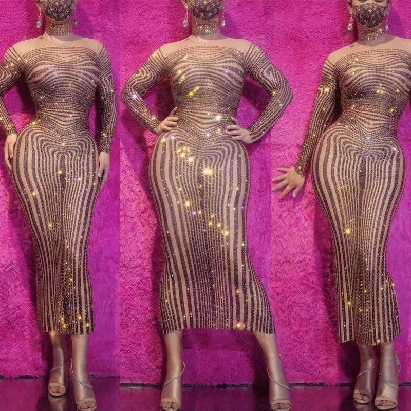 Stage Wear Full Rhinestone Long Sleeve Wrapped Hip Slim Dress Female Singer Dancer Gogo Costume Women Crystal Dresses Drag Queen XS2564Stage, Only dress
Stage Wear Full Rhinestone Long Sleeve Wrapped Hip Slim Dress Female Singer Dancer Gogo Costume Women Crystal Dresses Drag Queen XS2564Stage, Only dress
