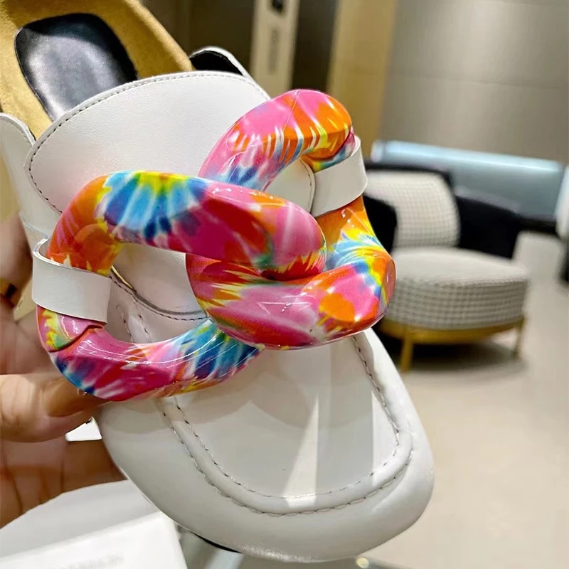 Designer Flat Thick Sole Closed Toe Slipper Women Real Leather Deep Mouth Colorful Chain Decor Lazy Mules Spring Outdoor Vacation Shoes, Style 1-black and clear
Designer Flat Thick Sole Closed Toe Slipper Women Real Leather Deep Mouth Colorful Chain Decor Lazy Mules Spring Outdoor Vacation Shoes, Style 1-black and clear