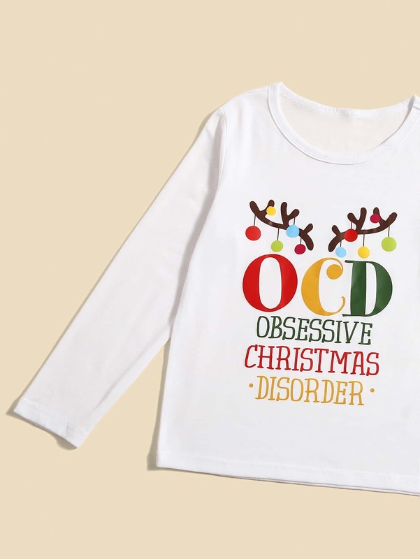 Toddler Boys 1pc Christmas Slogan Graphic Tee & 1pc Plaid Pants SHE