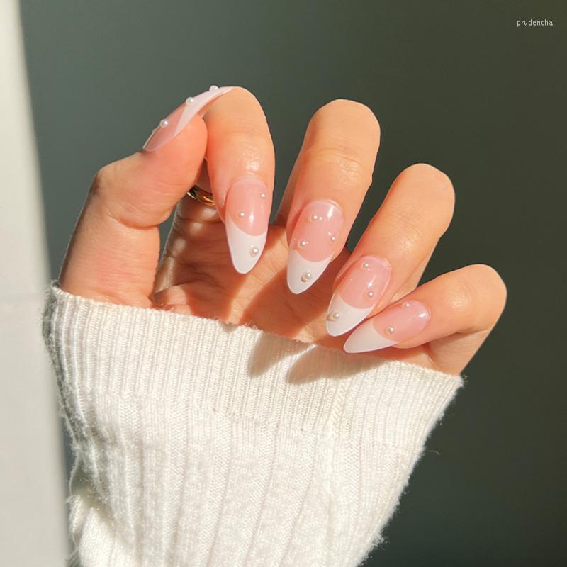 False Nails 24PCS Pearl Design Pointed Head French Style White Border Full Finished Piece For Women & Girls Prud22, Jelly glue model
False Nails 24PCS Pearl Design Pointed Head French Style White Border Full Finished Piece For Women & Girls Prud22, Jelly glue model