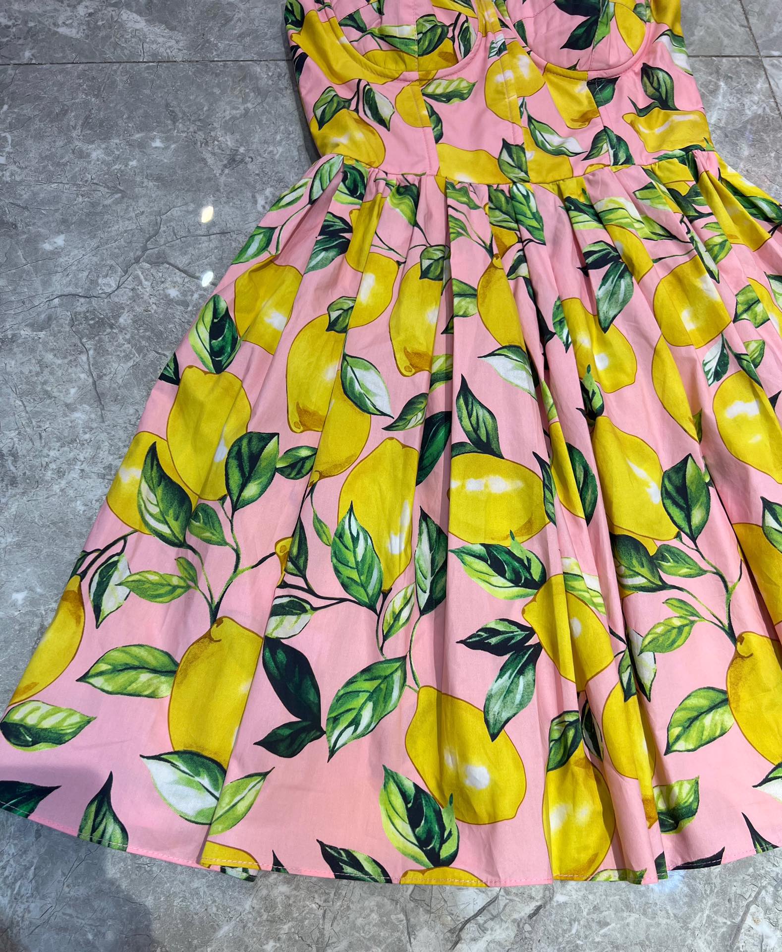 European luxury dress designer design green foundation makeup lemon cotton suspender dress