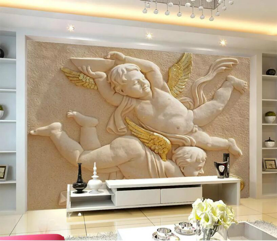 Angel relief 3D Wall Paper Vintage Decorative Painting 3D Wallpaper for Walls living room Background Home