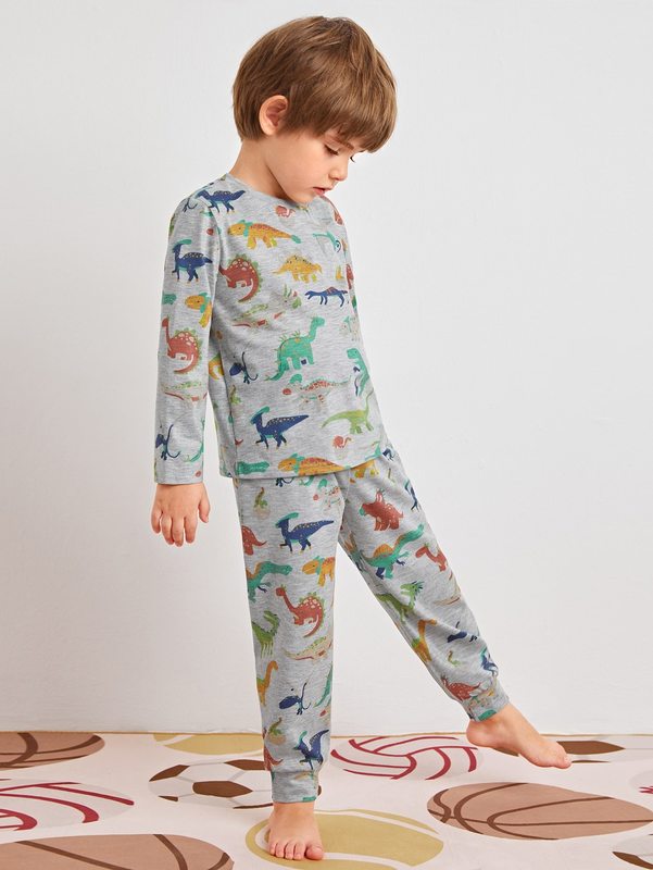 Toddler Boys Dinosaur Print Top & Pants PJ Set SHE