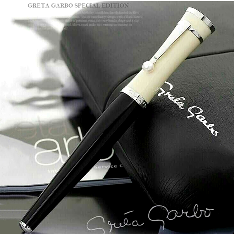 wholesale Special Collection Edition Greta Garbo Black Resin Rollerball Ballpoint Pen Fountain pens Writing Office School Supplies With Pearl Cap