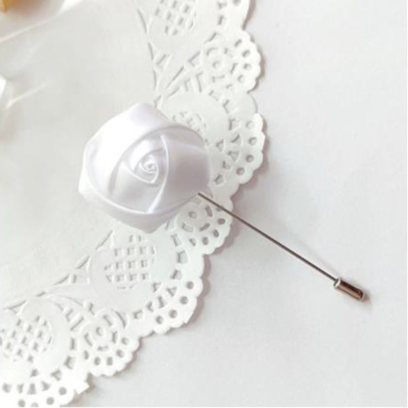 Red Boutonnieres Wedding Accessories Groom Corsage Lapel Pins Ribbon Roses Flower Men Women Buttonhole Brooch Mariage Prom Decor
