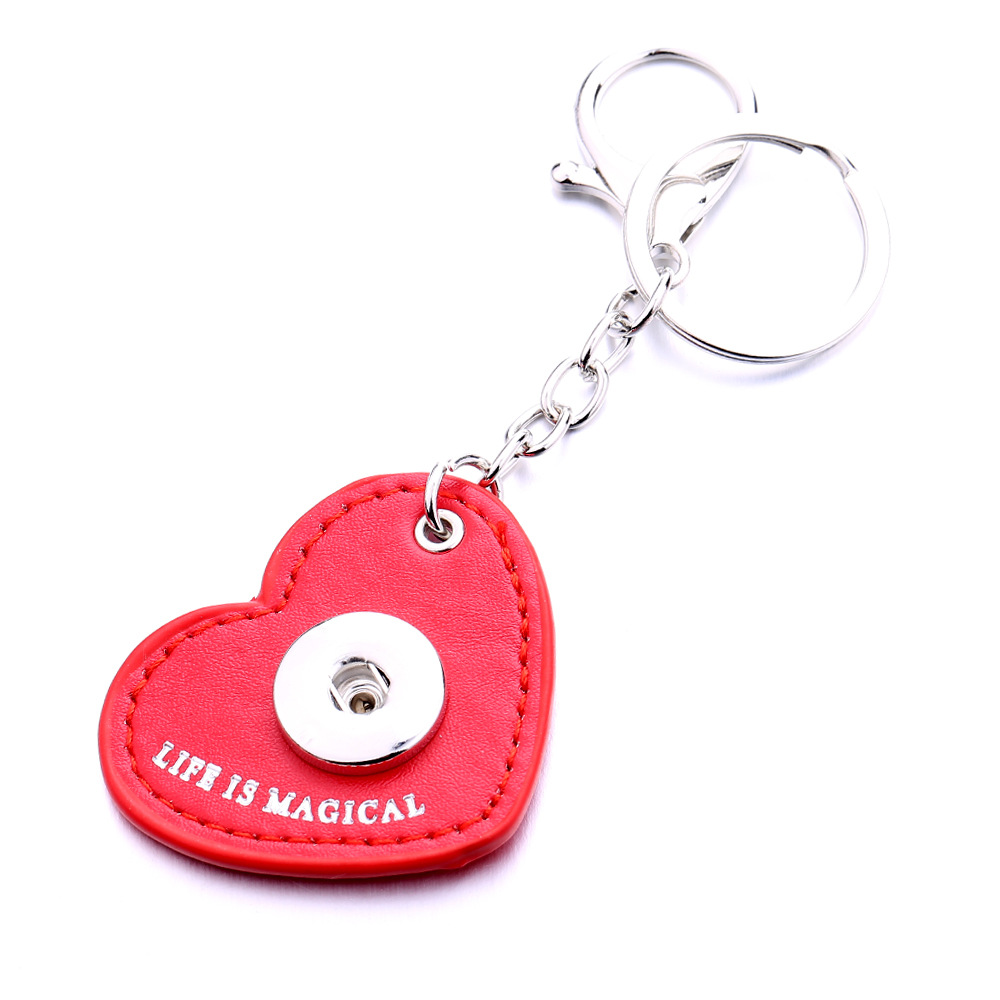 Fashion Heart PU Leather Keychain Jewelry 18mm Snap buttons key Pendant chain Car bag Snaps Keyring