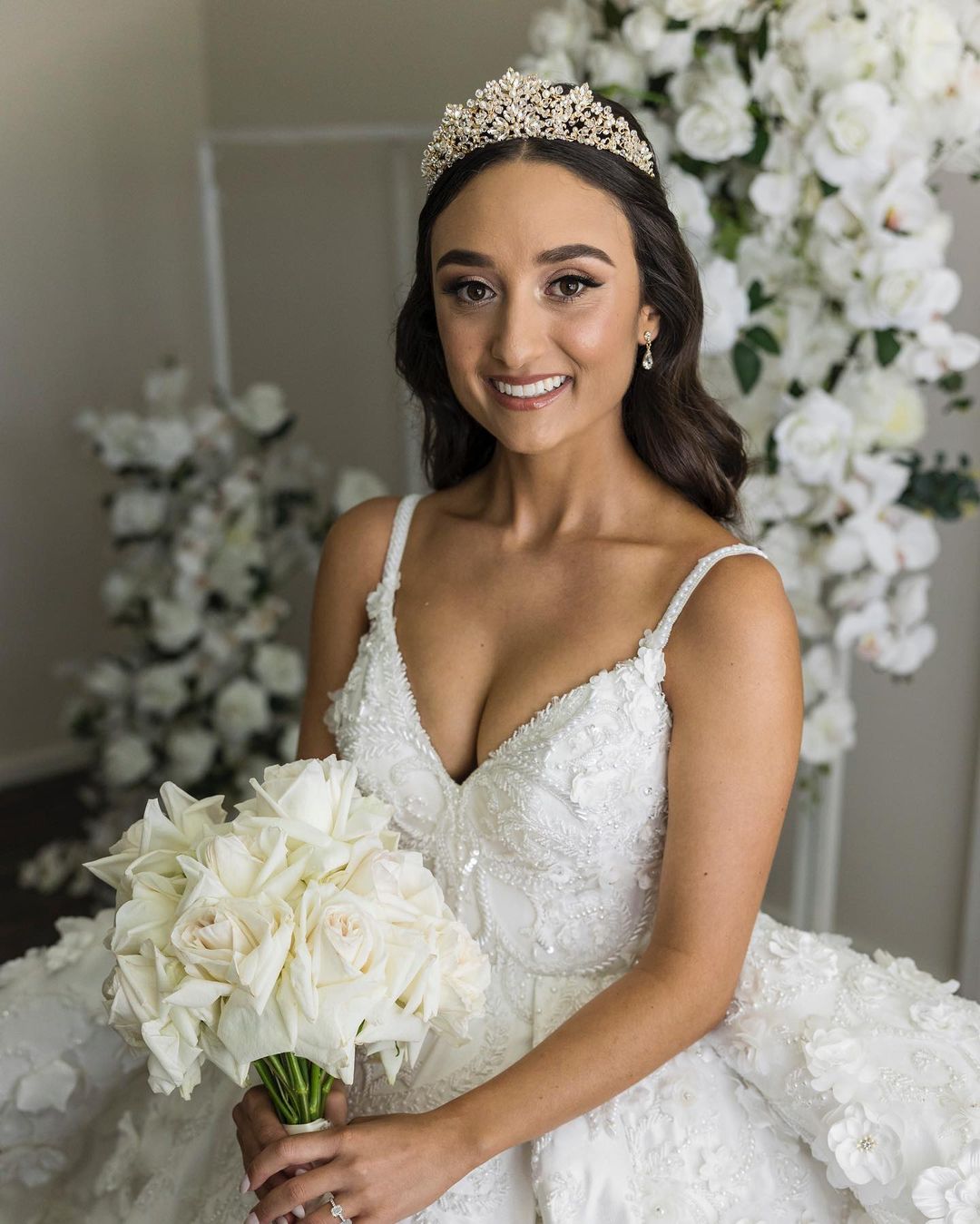 Luxury Lace Ball Wedding Dress 3D Floral Applique Detachable Train Bridal Gowns Custom Made Plus Size Sweep Floor Formal Dresses