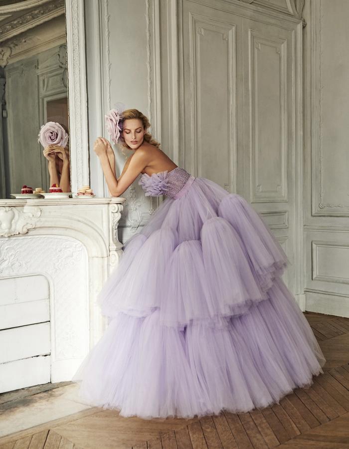 Ball Gown Light Purple Evening Dresses Bateau Strapless Sleeveless Floor Length Train Lace Ruffles Beaded Appliques Sequins Beads Prom Dress Vestidos 