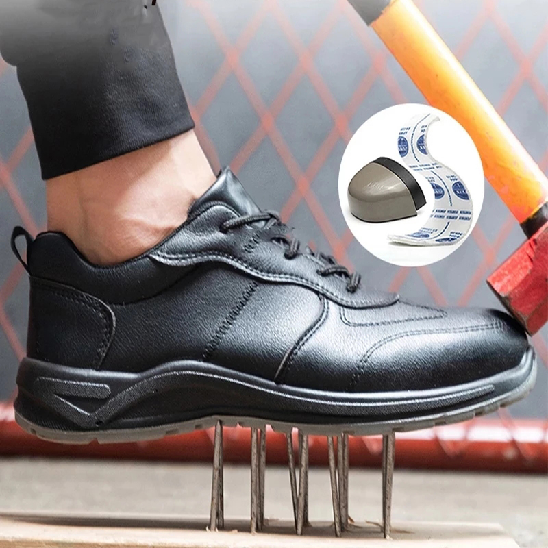 Black Safety Shoes Men Steel Toe Work Sneakers Male Anti-puncture Indestructible Security Boots Waterproof Leather 220810