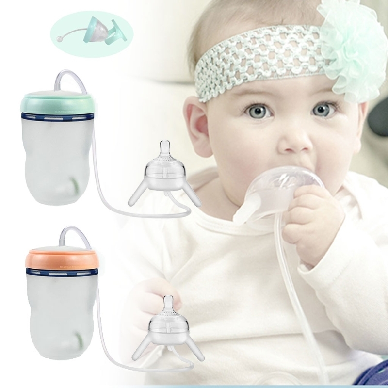 Baby feeding Bottle Long straw Hands-free bottle Multifunctional Kids Milk Cup Silicone Sippy NO A 220414