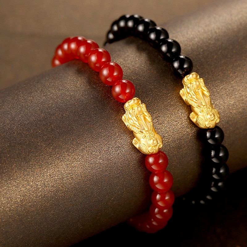 Couple Onyx Pixiu Beads Bracelet Fashion Gorgeous 6mm Black Red bracelets Beaded Strands