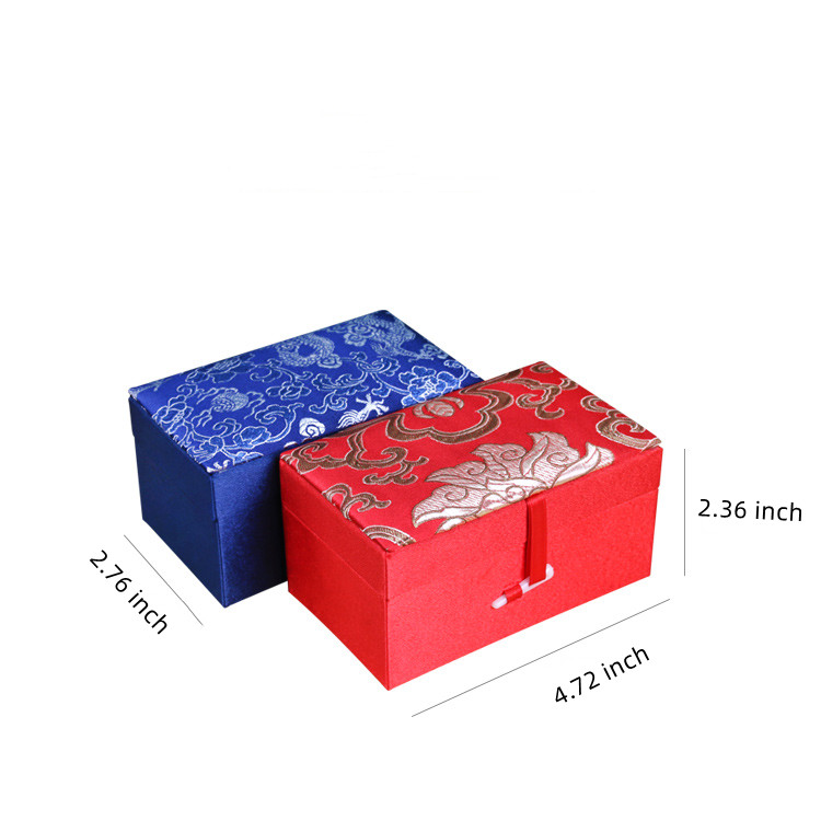 4pcs Cotton Filled Tall Silk Brocade Gift Boxes for Jewelry Packaging Case Decorative Rectangle Crafts Jade Stone Buddha beads Bracelet Storage Box 12