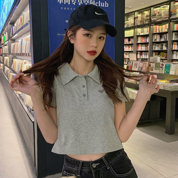 Polo T Shirt For Women White Blouse Short Sleeve Tees Crop Top Female Fashion Embroidery Summer Women's Clothing Aesthetic 220328