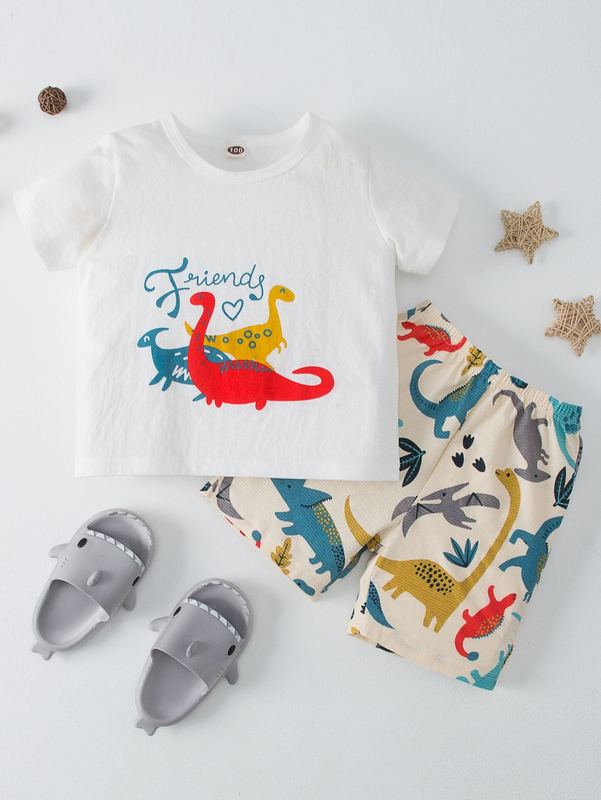 Toddler Boys Cartoon & Letter Graphic Tee & Shorts PJ Set SHE
