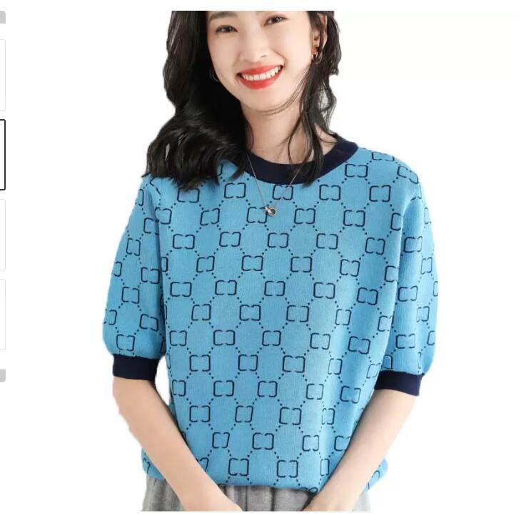 22GG new womens knit letter sweater knits jacquard short sleeve supre tees all-match round neck T-shirt ice silk small shirt top, Blue
22GG new womens knit letter sweater knits jacquard short sleeve supre tees all-match round neck T-shirt ice silk small shirt top, Blue