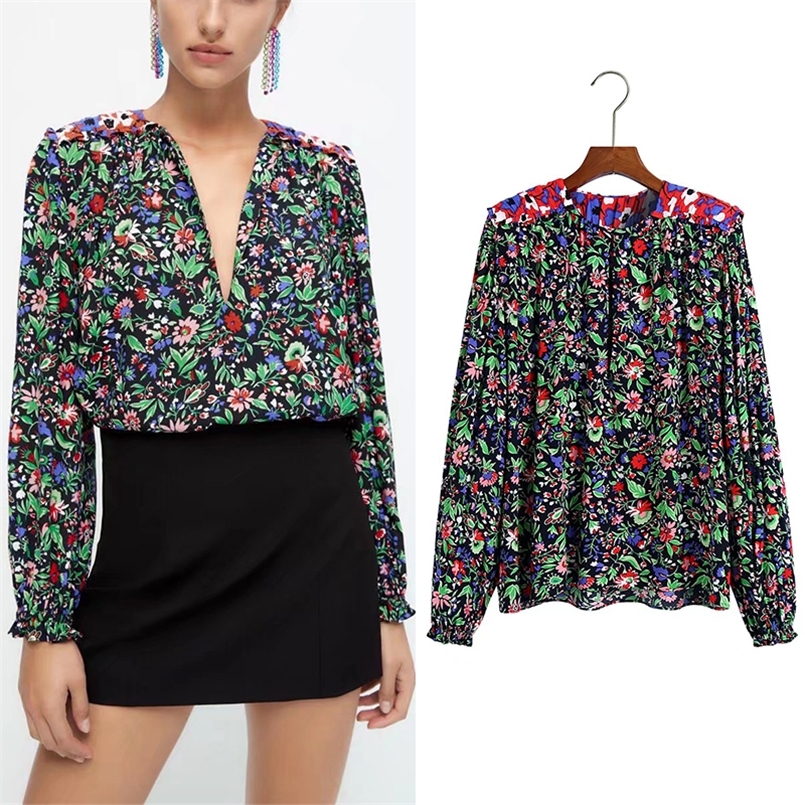 Women Floral Print Blouse With Shoulder Pads Spring Summer Pachwork O-neck Casual Flare Long Sleeve Shirt OL Soft Tops 220407, Picture
Women Floral Print Blouse With Shoulder Pads Spring Summer Pachwork O-neck Casual Flare Long Sleeve Shirt OL Soft Tops 220407, Picture