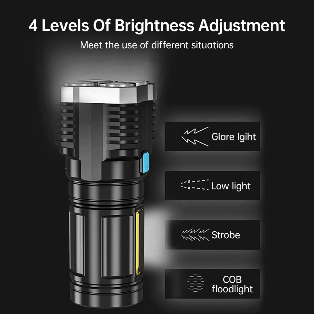 High Power 4 LED Flashlight USB Rechargeable Outdoor Mini Portable Flashlights Highlight Tactical Lighting COB LED Torch