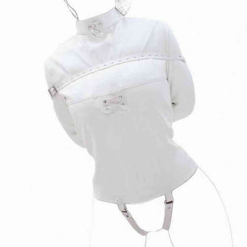 White Asylum Straight Jacket Come S/M L/XL BODY HARNESS Restraint Armbinder L220728