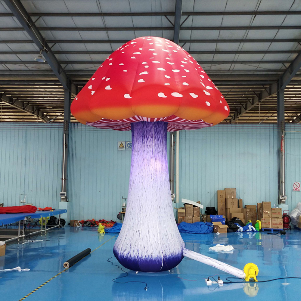 Customized Double Red Giant Inflatable Mushroom With LED And Blower For Outside Christmas Party Stage Event Decorations