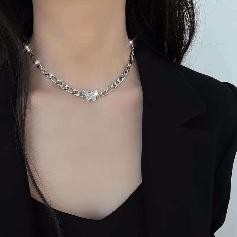 Zircon Butterfly Pendant Choker Light Luxury Aesthetic Niche Clavicle Silver-plated Necklace Jewelry Women Gifts