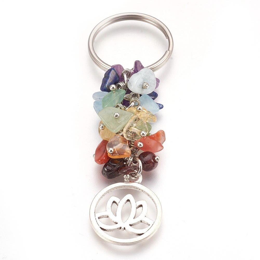 7 Chakra Chips Cristal Natural Cluster Healing Llavero Bolsa Yoga Colgante Llavero Mujer Árbol La Vida