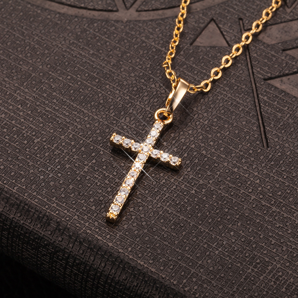 Fashion Cross Pendants Gold Color Crystal Cross Pendant Necklace Jewelry For Men/Women Wholesale