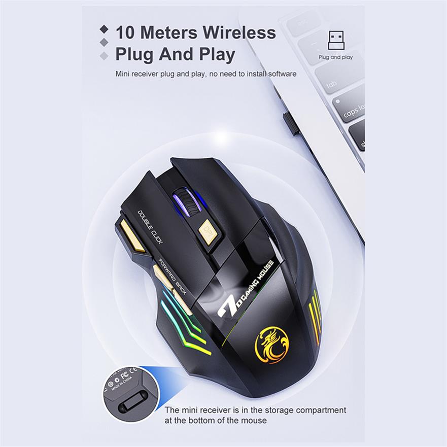 Rechargeable Wireless Mice Bluetooth Gamer Computer Ergonomic Gaming Mouse With Backlight RGB Silent Mouse For Laptop PC Epacket27