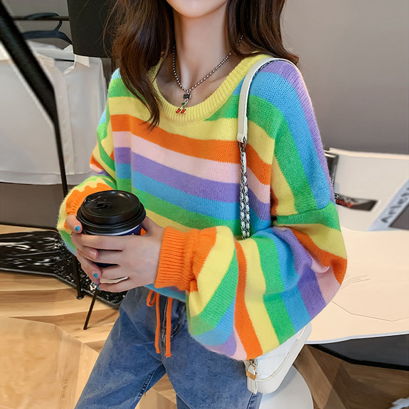 Female Sweater Womens Sweaters Cute Kawaii Pullover Harajuku Clothes Cashmere Tops Striped Long Sleeve Trend W220817