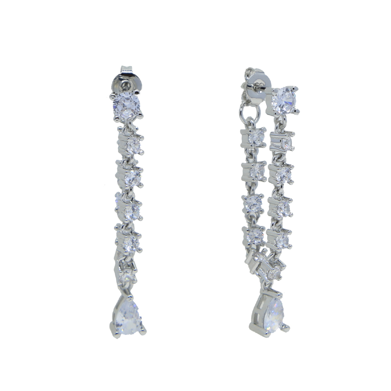 Dangg Hoop Tassel Chain Earrings: 2.5mm CZ Water Drop Double Sided Jewelry for Women