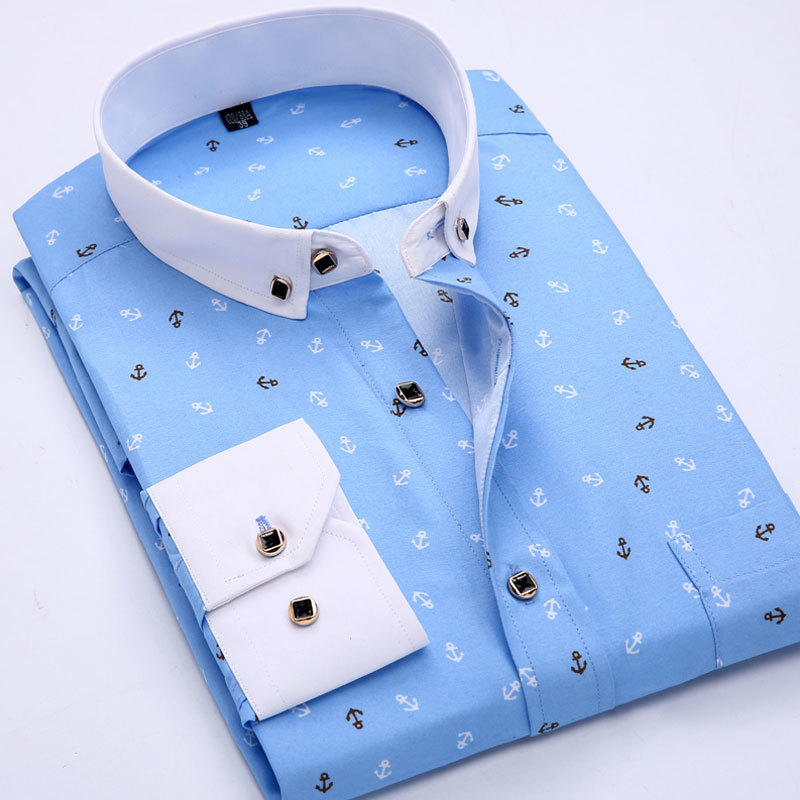 Floral Printed Fashion Men's Long Sleeve Casual Shirts Patchwork Collar Soft Thin Slim Fit Male Dress Shirt With Pocket 220322