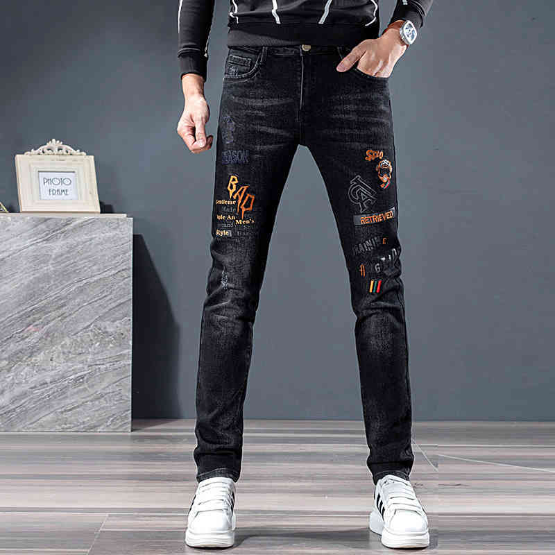 Black printed jeans brand Embroidered Flower elastic slim fit fashion men's pants, 689
Black printed jeans brand Embroidered Flower elastic slim fit fashion men's pants, 689