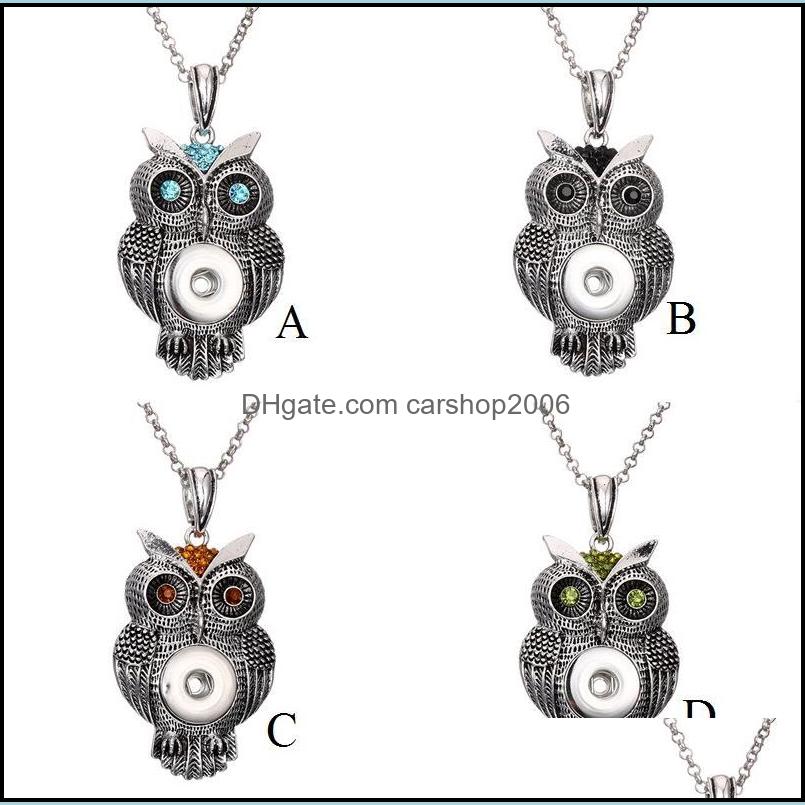 Pendant Necklaces Vintage Crystal Owl Charms Snap Button Necklace Fit 18Mm Ginger Buttons Gift Party Jewelry Drop Deliver Dhseller2010 Dhwbq