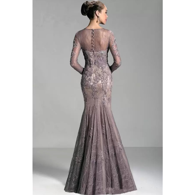 Long Sleeves Mermaid Mother Of The Bride Dresses Jewel Neck Lace Appliques Beaded Illusion Plus Size Evening Dress Wedding Guest Dress