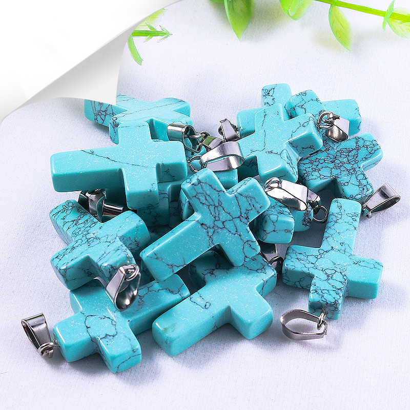 Rose Quartzs Crystal Natural Stone Charms cross Pendants Fashion Beads For DIY necklace Jewelry Making Gemstones
