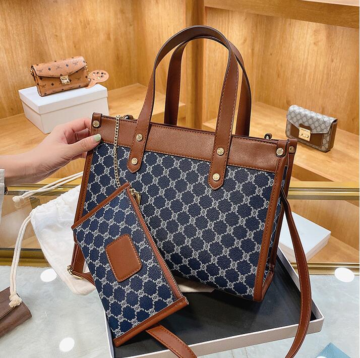 Wholesale ladies leathers shoulder bags horizontal large contrast fashion Tote bag two-piece printed elegant handbag street trend classic color women handbags