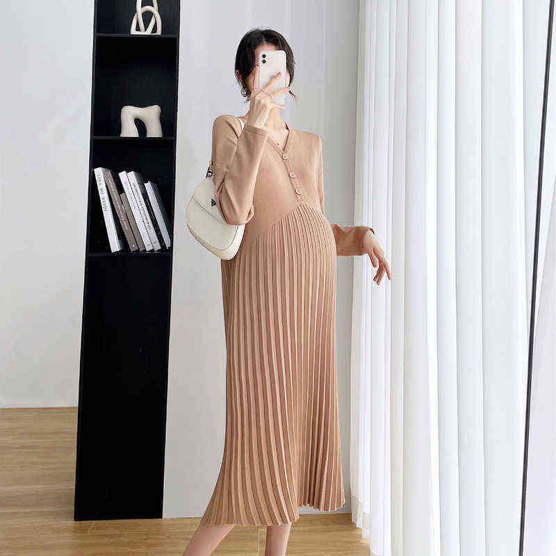 Women Pregnancy Pleated Autumn Winter Fashion Knitted Maternity Long Dress Chic Ins Elegant A Line Clothes for Pregnant G220418, Black
Women Pregnancy Pleated Autumn Winter Fashion Knitted Maternity Long Dress Chic Ins Elegant A Line Clothes for Pregnant G220418, Black