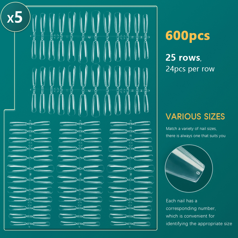 Nailpop 600pcs PRO Clear Semi-Matte Almond Coffin Full/Half Acrylic Square False Nail Tips for Extension Tip Manicure tool 220725